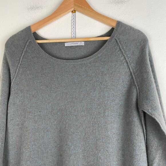 Subtle Luxury 100% Cashmere Tunic Sweater Size Medium Large Blue Taupe - Picture 4 of 11